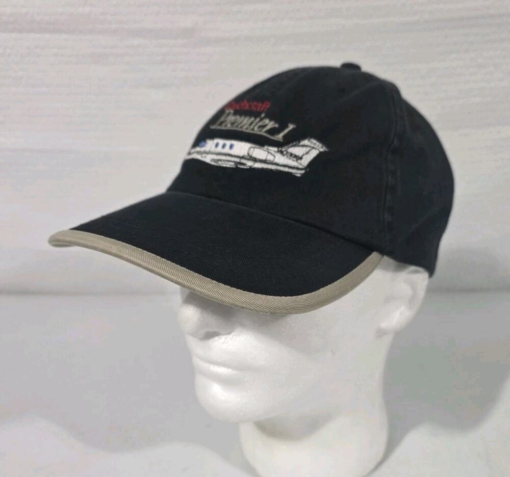 Vtg Beechcraft Premier Aviation Aircraft Strapback Hat Cap Black Cessna
